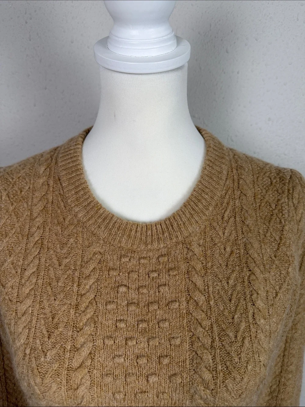 J.Crew Camel Cable Knit Alpaca Merino Wool Blend Sweater Small Preppy Classic